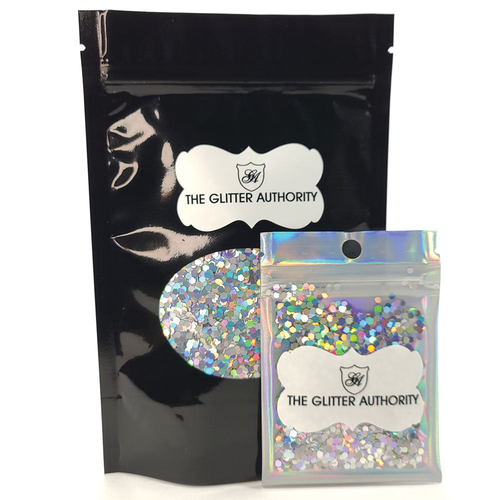 Glitter Confetti Hexagons- Holographic Silver
