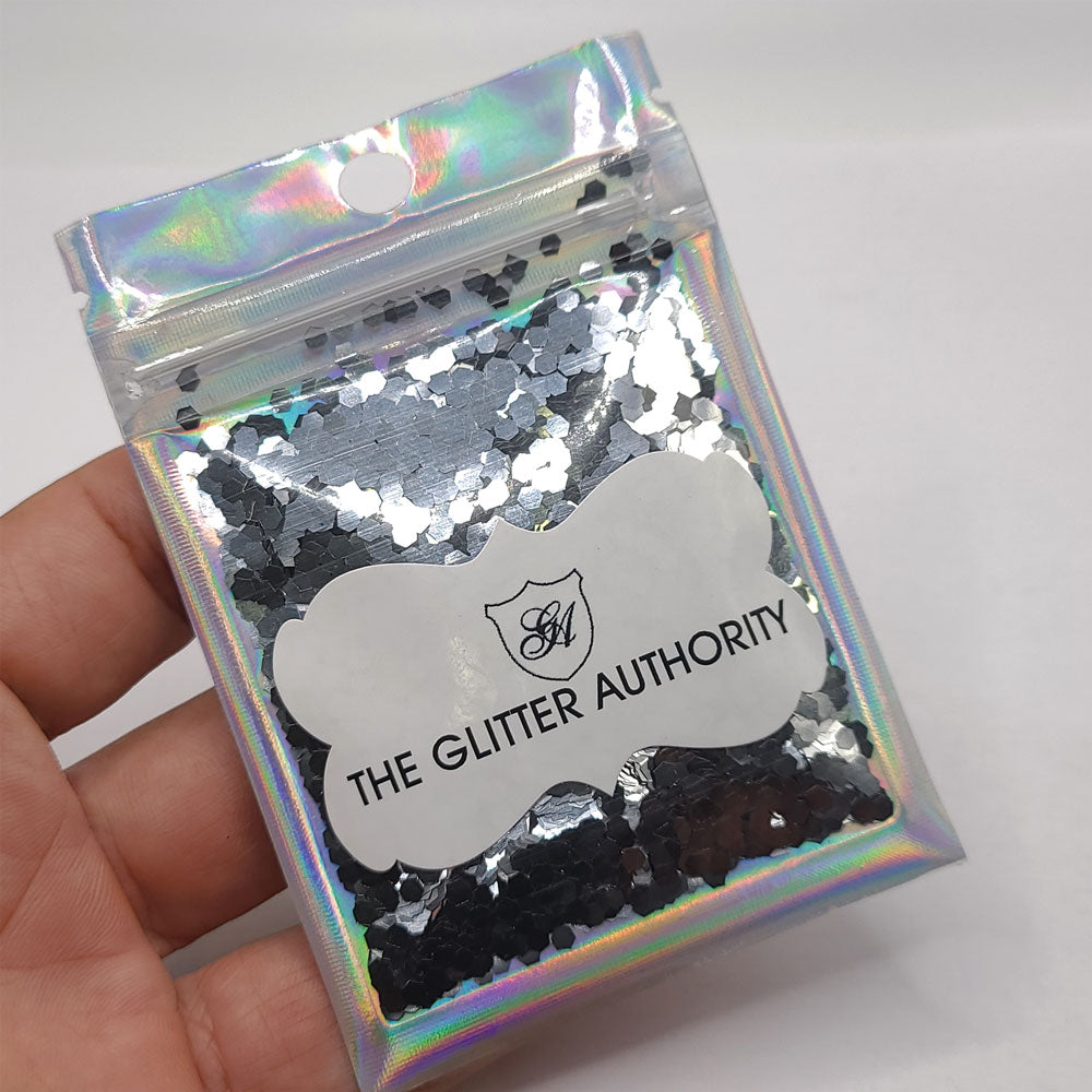 Glitter Confetti Hexagons- Polyester Silver