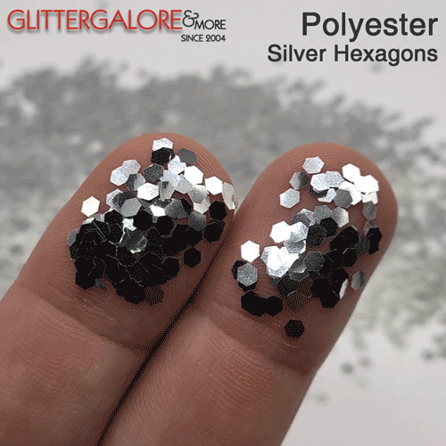 Glitter Confetti Hexagons- Polyester Silver
