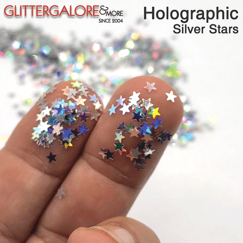 Glitter Confetti Stars - Holographic Silver
