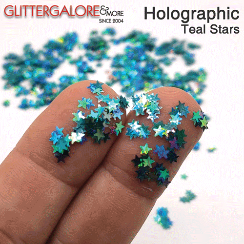 Glitter Confetti Stars - Teal Holographic