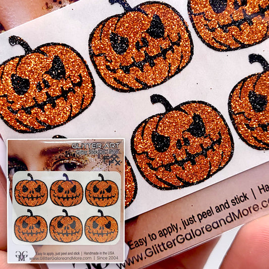 Classic Jack-O-Lantern Pumpkin Glitter Tattoo Stickers – Halloween Decals