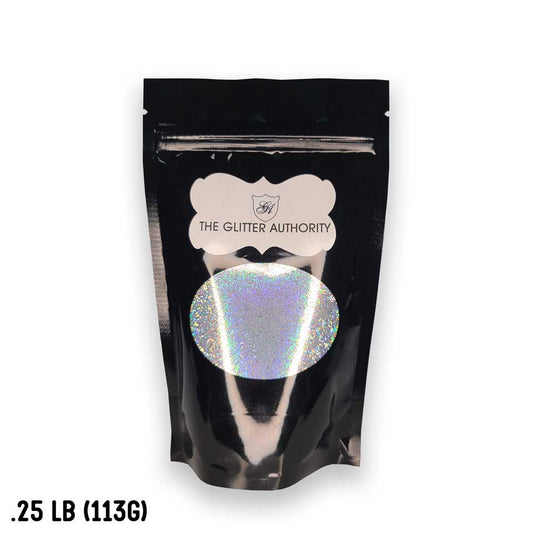 Silver Holographic Glitter, Fine (.015") Hex Cut, .25 lb Bag