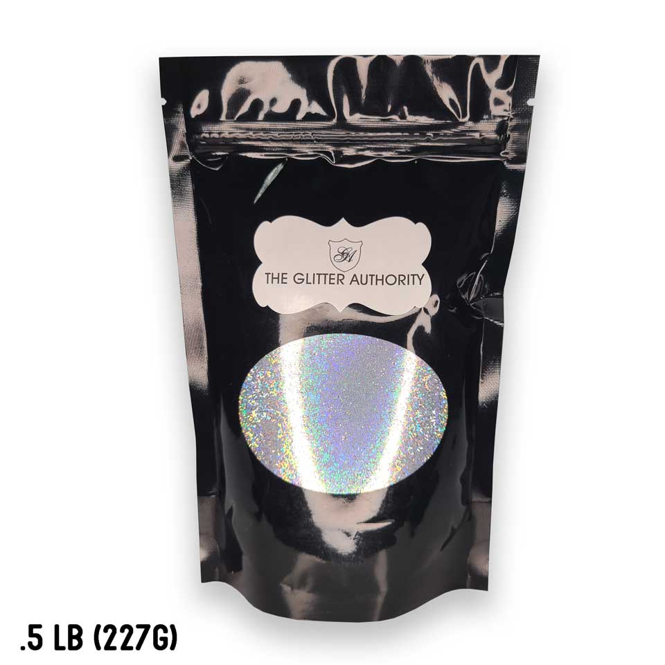 Silver Holographic Glitter, Fine (.015") Hex Cut, .5 lb Bag