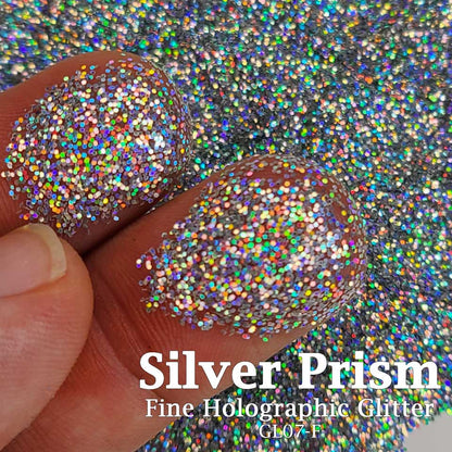 Silver Holographic Glitter, Fine (.015") Hex Cut, .25 lb Bag