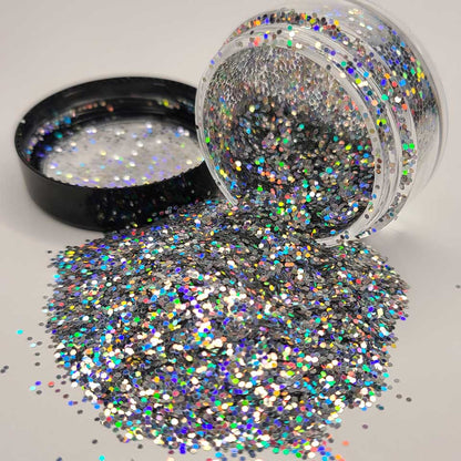 Silver Holographic Glitter, Small (.025") Hex Cut
