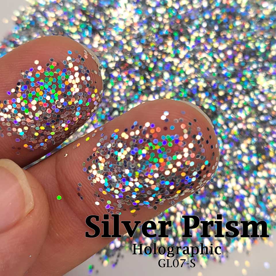 Silver Holographic Glitter, Small (.025") Hex Cut