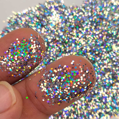 Silver Holographic Glitter, Small (.025") Hex Cut